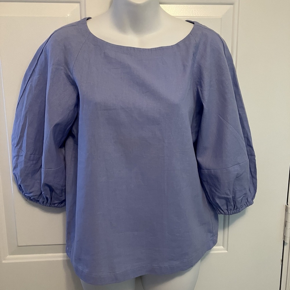 NWT Ann Taylor Loft Womens XSP Periwinkle Blue 3/4 Sleeve Top Blouse Linen Blend